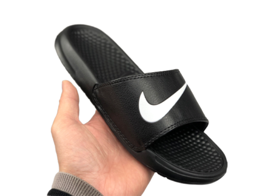 נעלי נייק NIKE SLIPPERS -BLACK LOGO-WHITE