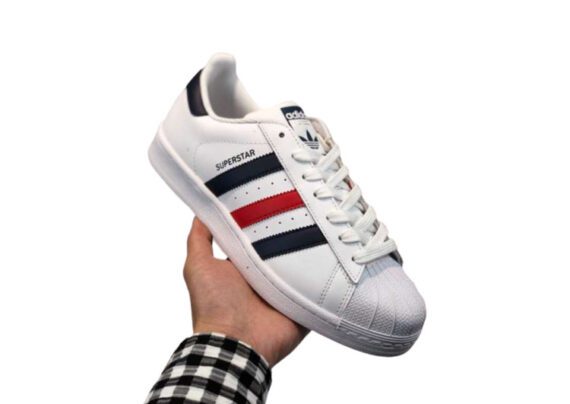 ⁦נעלי אדידס-ADIDAS Stan Smith - Shell Head White Dark Blue Red⁩ – תמונה ⁦12⁩