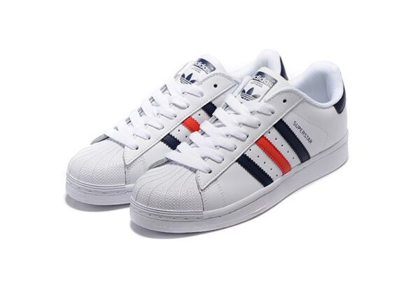 ⁦נעלי אדידס-ADIDAS Stan Smith - Shell Head White Dark Blue Red⁩ – תמונה ⁦2⁩