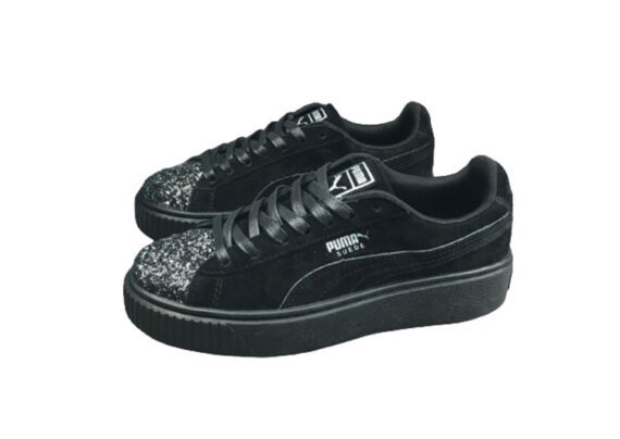 נעלי פומה- Puma platform shoes top pog leather gold head silver hesd frosted hesd flash drill bit-Black