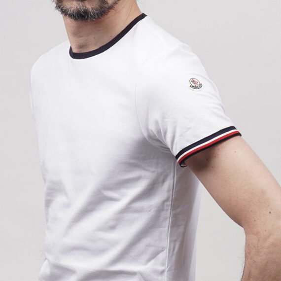 מונקלר-MONCLER SHORT T-SHIRT MEN SIDE LOGO WHITE