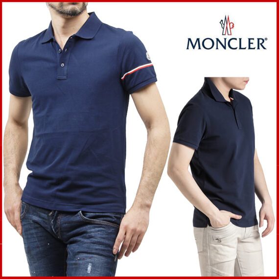 ⁦MONCLER POLO SHORT MEN LOGO SIDE BLACK AND BLUE⁩ – תמונה ⁦6⁩