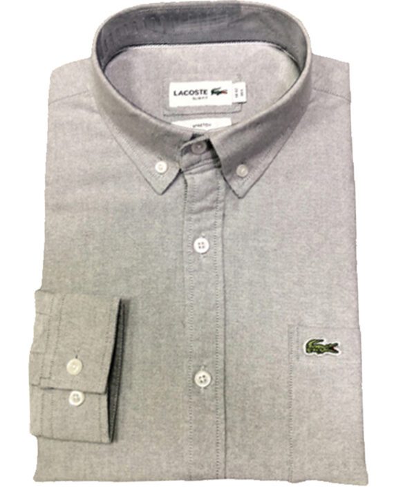 לקוסט-LACOSTE LONG MEN SHIRT - GRAY