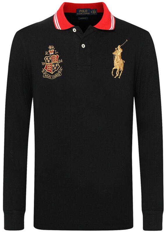 ראלף לורן-RALPH LAUREN POLO TSHIRT MEN LONG BIG PONY - BLACK