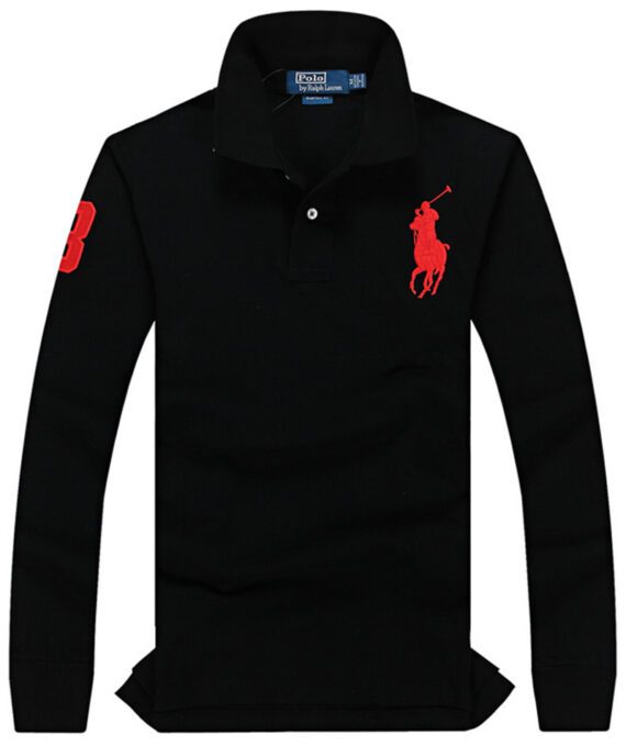 ראלף לורן-RALPH LAUREN POLO TSHIRT MEN LONG BIG PONY - BLACK & RED LOGO