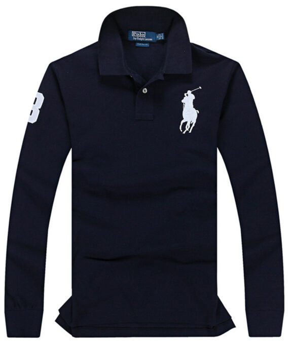 ראלף לורן-RALPH LAUREN POLO TSHIRT MEN LONG BIG PONY - BLACK & WHITE LOGO