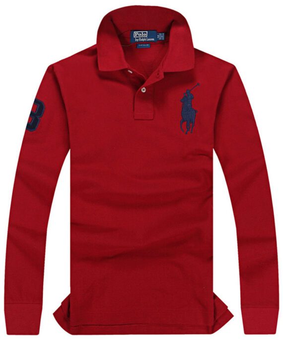 ראלף לורן-RALPH LAUREN POLO TSHIRT MEN LONG BIG PONY-Falu Red