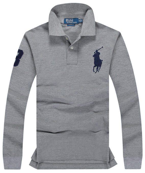 ראלף לורן-RALPH LAUREN POLO TSHIRT MEN LONG BIG PONY - GRAY