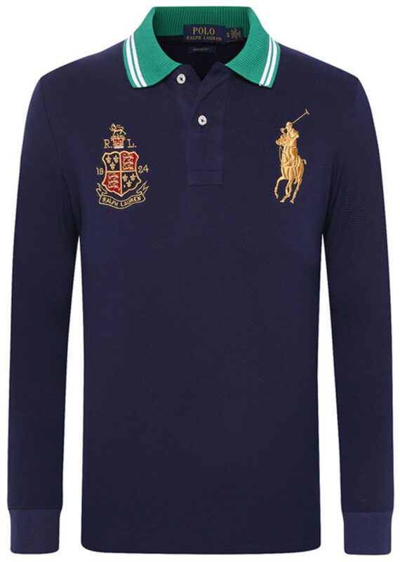 ראלף לורן-RALPH LAUREN POLO TSHIRT MEN LONG BIG PONY - NAVY BLUE