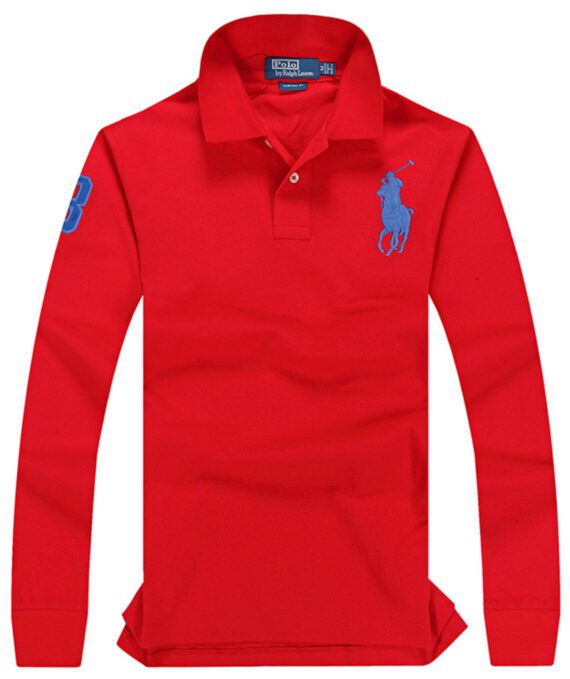 ראלף לורן-RALPH LAUREN POLO TSHIRT MEN LONG BIG PONY - RED