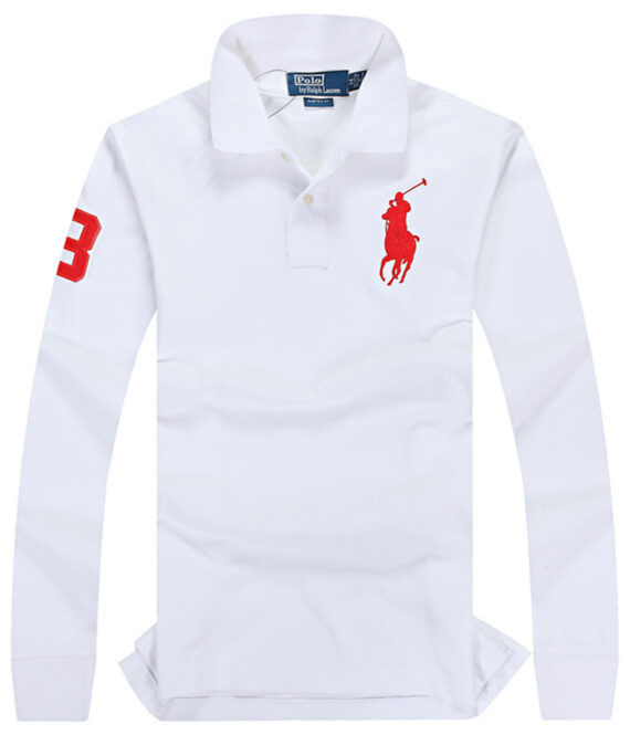 ראלף לורן-RALPH LAUREN POLO TSHIRT MEN LONG BIG PONY-WHITE & RED LOGO