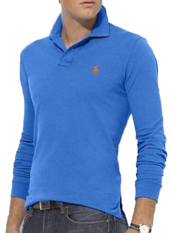 ראלף לורן-RALPH LAUREN POLO TSHIRT MEN'S LONG - BLUE