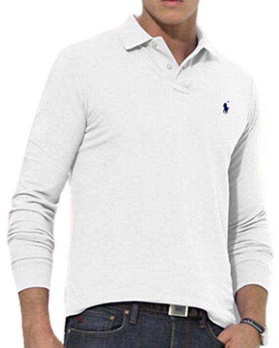 ראלף לורן-RALPH LAUREN POLO TSHIRT MEN'S LONG - White Smoke