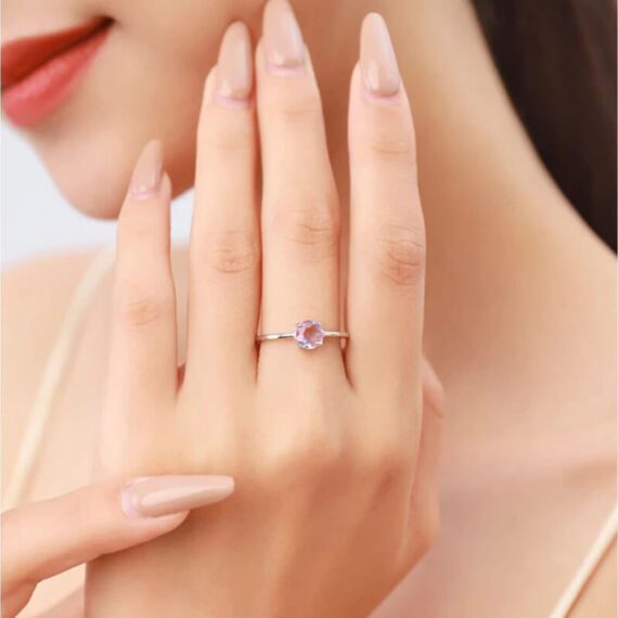 ⁦טבעת יוקרה-Silver Classic Romantic Round Sparkling Watermelon Tourmaline Finger Ring For Women⁩ – תמונה ⁦2⁩