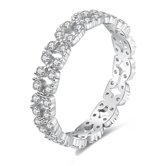 טבעת יוקרה-Silver Geometric Stackable Clear CZ Finger Rings For Women