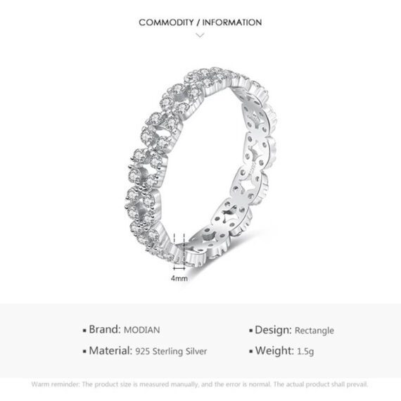 ⁦טבעת יוקרה-Silver Geometric Stackable Clear CZ Finger Rings For Women⁩ – תמונה ⁦3⁩