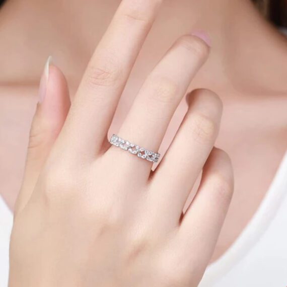 ⁦טבעת יוקרה-Silver Geometric Stackable Clear CZ Finger Rings For Women⁩ – תמונה ⁦2⁩