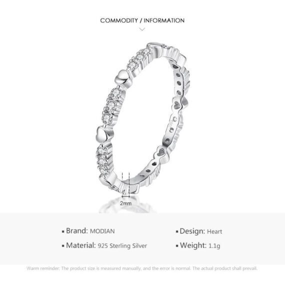 ⁦טבעת יוקרה-Silver Hearts Stackable Finger Rings For Women⁩ – תמונה ⁦3⁩