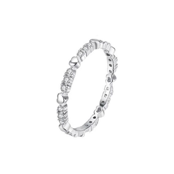 טבעת יוקרה-Silver Hearts Stackable Finger Rings For Women