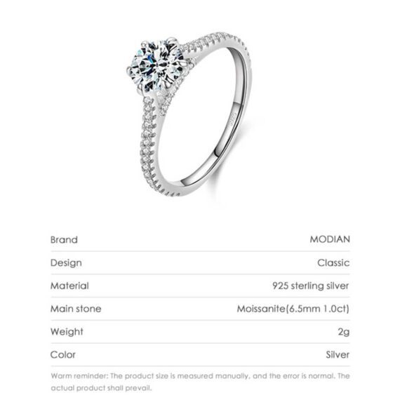 ⁦טבעת יוקרה-Silver Ring Classic Luxury Full Cubic Zirconia Finger Rings For Women⁩ – תמונה ⁦3⁩