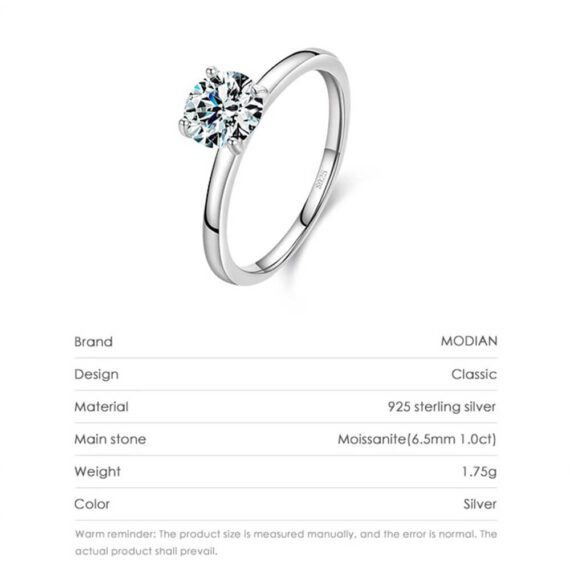 ⁦טבעת יוקרה-Silver Ring For Women Classic Wedding⁩ – תמונה ⁦3⁩