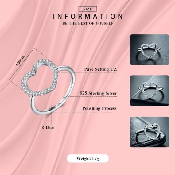 ⁦טבעת יוקרה-Silver Ring Heart Shape Classic Love Ring 5A Zircon  For Women⁩ – תמונה ⁦3⁩