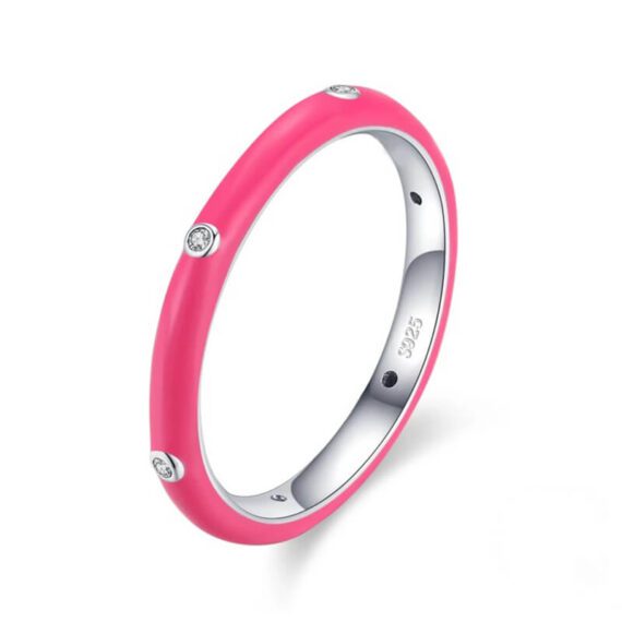 טבעת יוקרה-Silver Ring Pink Color Finger Rings for Women Men Romantic Couples