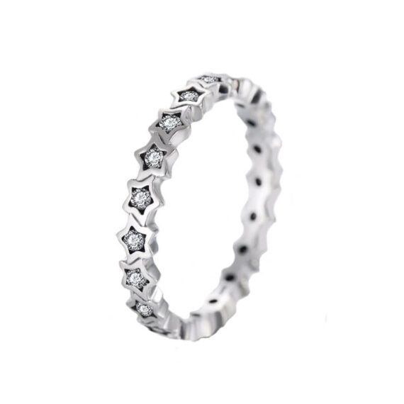 טבעת יוקרה-Silver stars Finger Ring Authentic Real Clear CZ Jewelry For Women