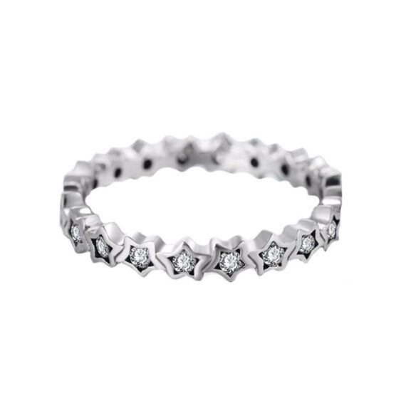 ⁦טבעת יוקרה-Silver stars Finger Ring Authentic Real Clear CZ Jewelry For Women⁩ – תמונה ⁦2⁩