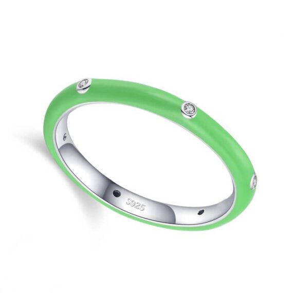 ⁦טבעת יוקרה-Silver Ring Green Color Finger Rings for Women Men Romantic Couples⁩ – תמונה ⁦2⁩