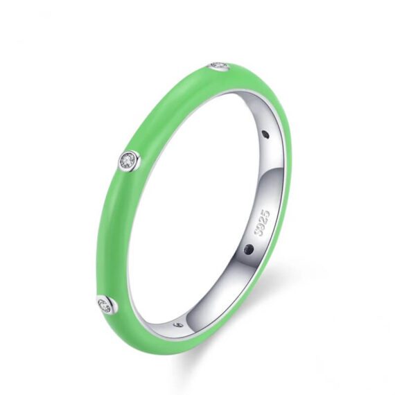 טבעת יוקרה-Silver Ring Green Color Finger Rings for Women Men Romantic Couples