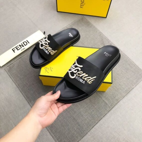 ⁦פנדי - FENDI SLIPPERS - Black & White⁩ – תמונה ⁦8⁩