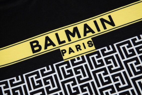 ⁦בלמן - Balmain TShirt - Black White & Yellow⁩ – תמונה ⁦4⁩